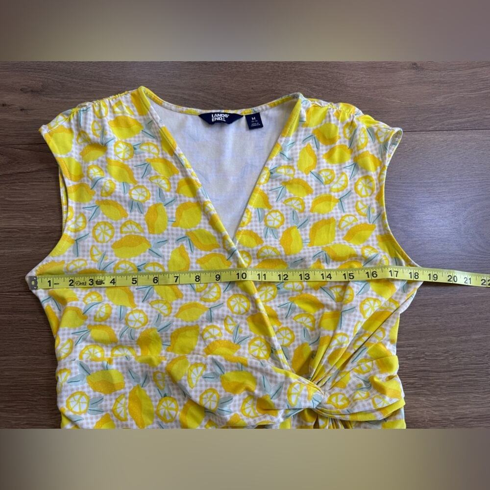 Lands’ End V-Neck Gathered Faux-Wrap Dress In Yellow Lemon Check Size Medium - Picture 8 of 9